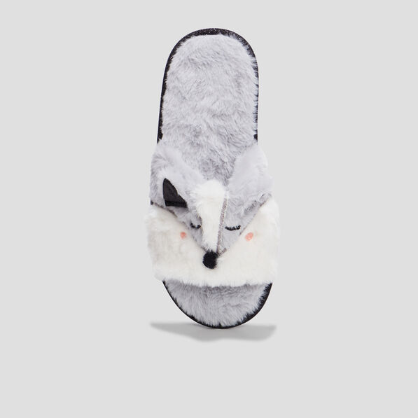 chaussons mules fausse fourrure gris femme Chaussons mules fausse fourrure gris femme