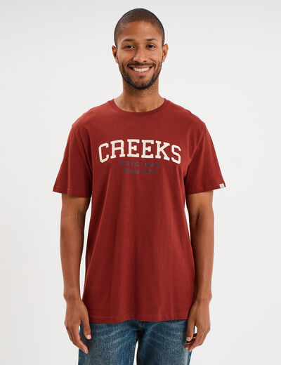 T-shirt droit manches courtes coton rouge foncé homme