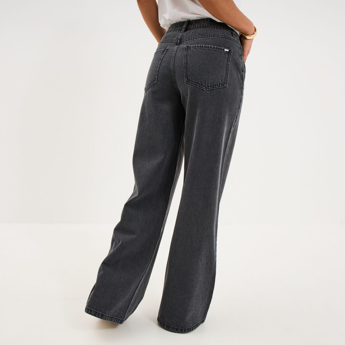 Jeans extra wide leg taille haute denim noir femme