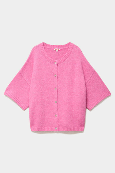 Gilet manches courtes col rond oversize rose femme grande taille