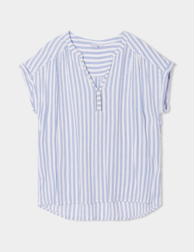 Blouse col en V manches courtes ecru femme grande taille