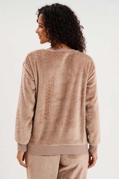 Haut de pyjama sweat polaire torsad&eacute; beige femme