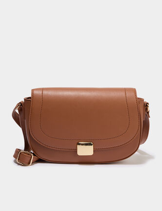 Sac besace en bandouli&egrave;re marron cognac femme