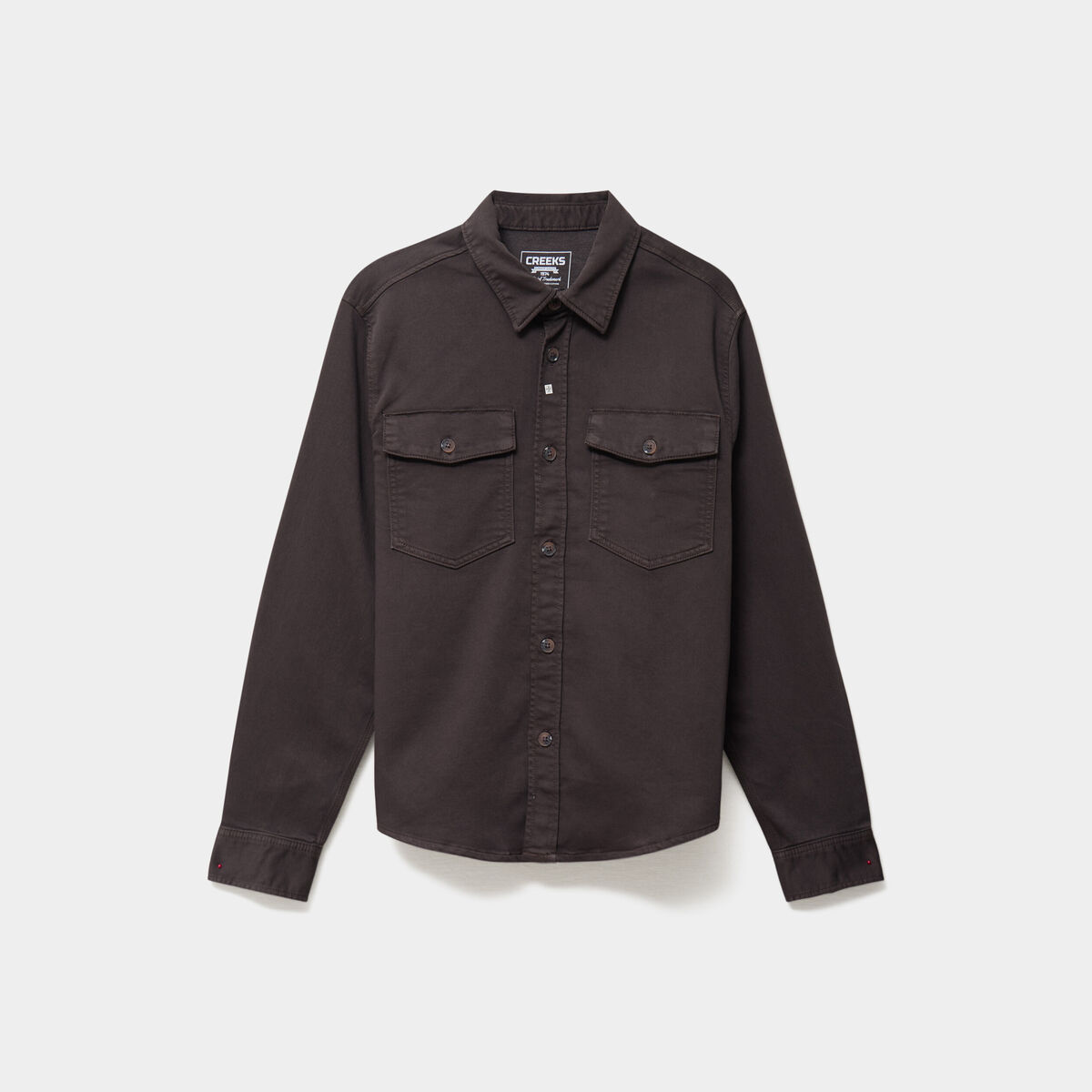 Surchemise droite m&eacute;lange coton stretch marron fonc&eacute; homme