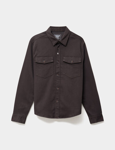 Surchemise droite m&eacute;lange coton stretch marron fonc&eacute; homme