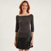 T-shirt cintr&eacute; col bardot manches 3/4 gris fonc&eacute; femme