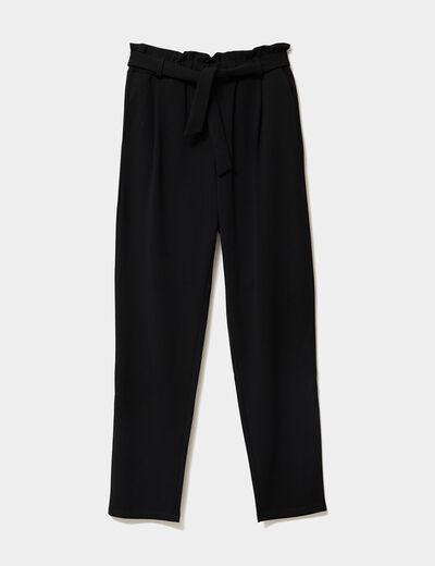 Pantalon city paperbag ceinturé 7/8ème noir femme