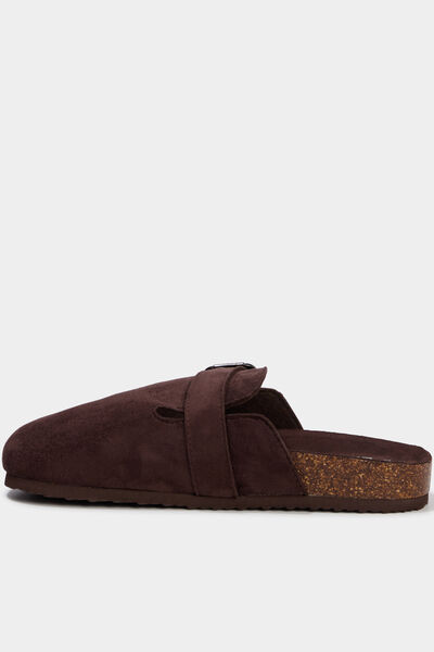 Mules su&eacute;dine avec boucles marron fonc&eacute; femme