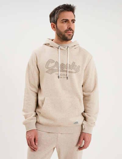 Sweat hoodie 1 poche manches longues beige homme