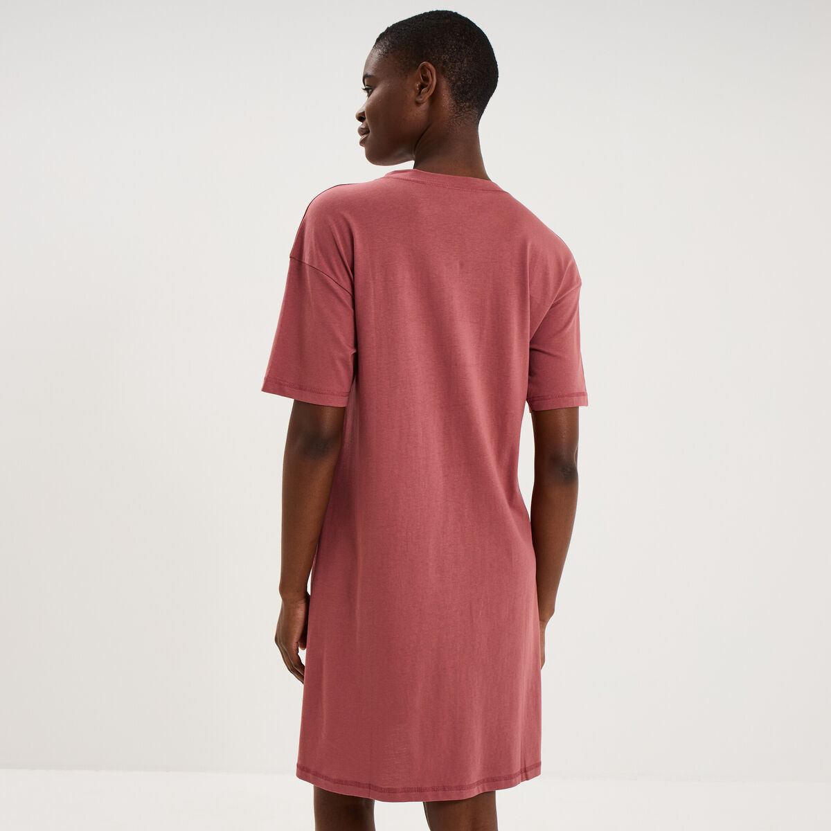Chemise de nuit courte coton rose framboise femme