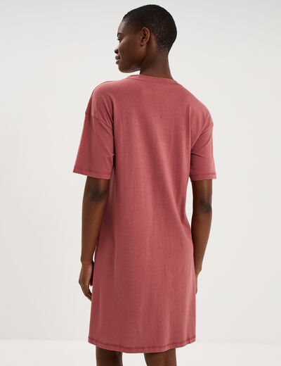 Chemise de nuit courte coton rose framboise femme