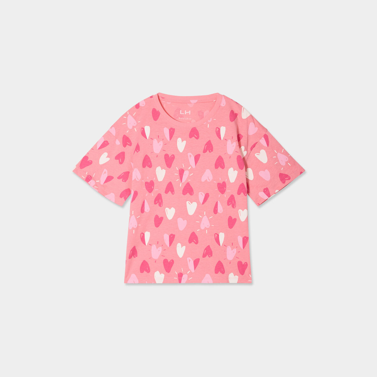 T-shirt col rond manches courtes coton rose fille