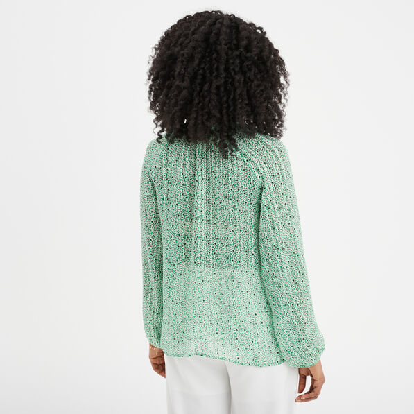blouse col fronce a cordons et volants vert femme Blouse col froncé à cordons et volants vert femme