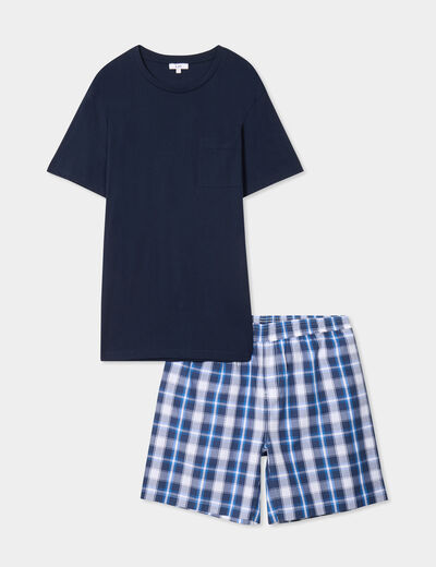 Ensemble pyjama short et t-shirt coton bleu marine homme
