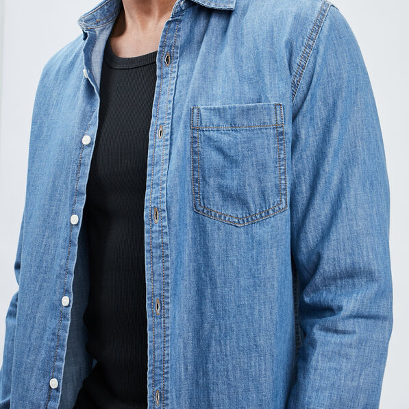 chemise droite manches longues denim double stone homme Chemise droite manches longues denim double stone homme