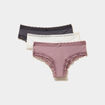 Lot 3 shortys c&ocirc;tel&eacute;s &agrave; dentelle mauve femme