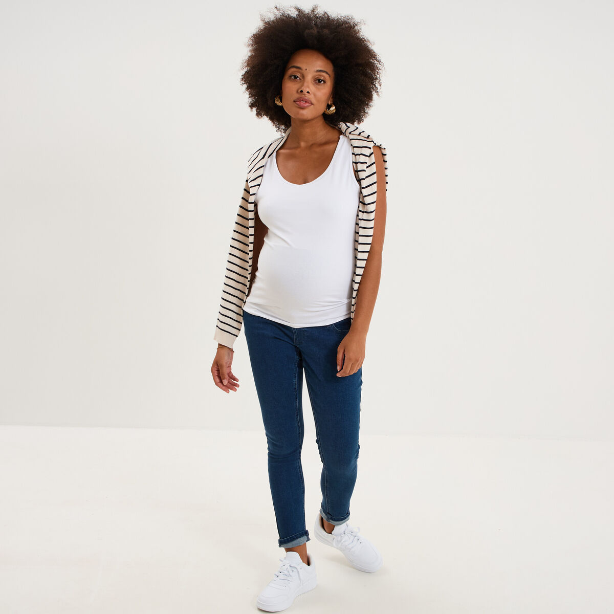 D&eacute;bardeur allaitement col rond stretch blanc femme maternit&eacute;