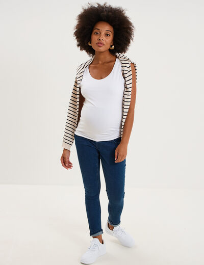 D&eacute;bardeur allaitement col rond stretch blanc femme maternit&eacute;