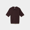 Pull col polo manches courtes marron fonc&eacute; femme