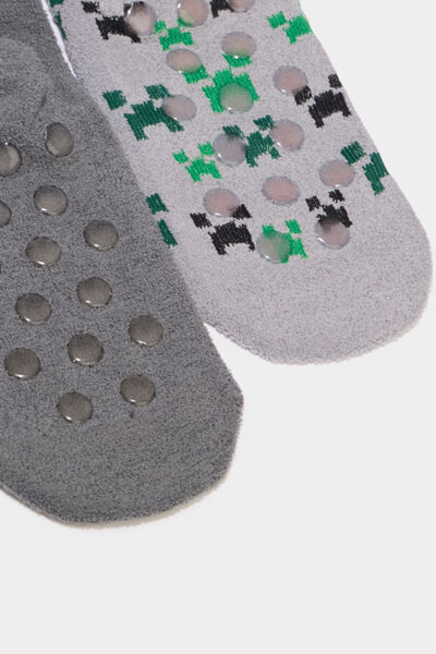 Lot 2 paires chaussettes Minecraft vert gar&ccedil;on