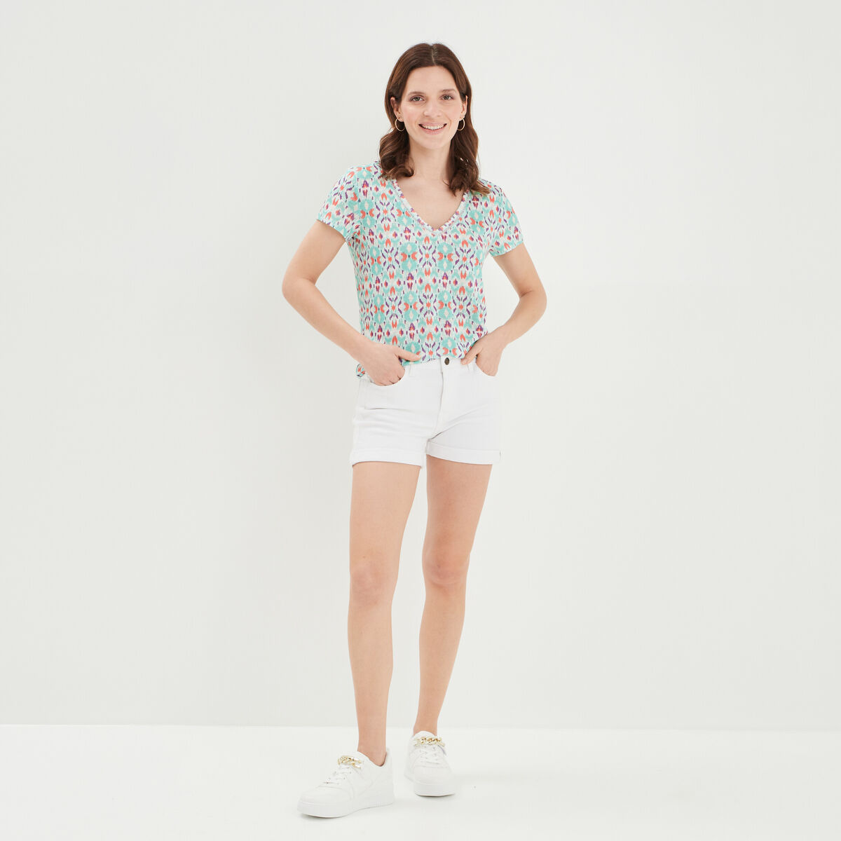 Short skinny 5 poches en jean blanc femme
