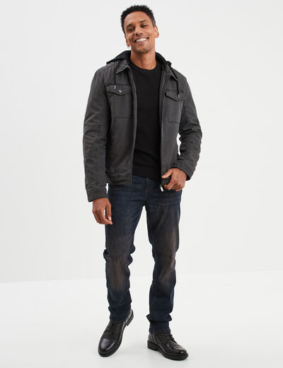Pull avec col rond à relief noir homme