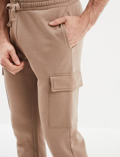 Pantalon jogging cargo molleton taupe homme