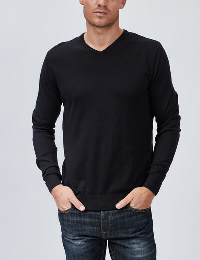 Pull jersey avec col en V noir homme