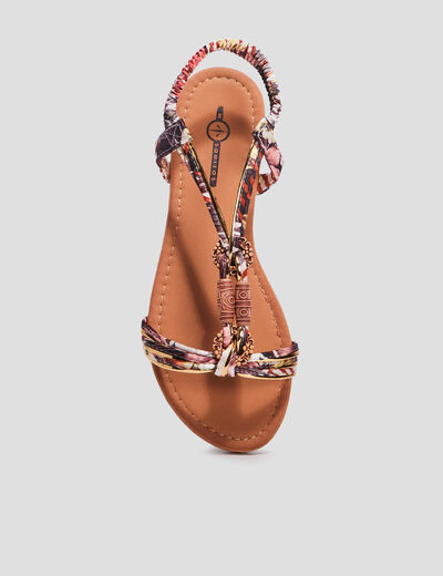 Sandales foulard bout rond &eacute;lastiqu&eacute;es multicolore femme