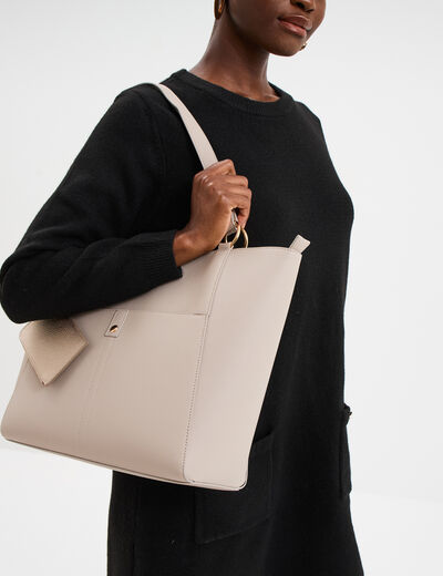 Sac cabas avec porte-cartes ivoire femme