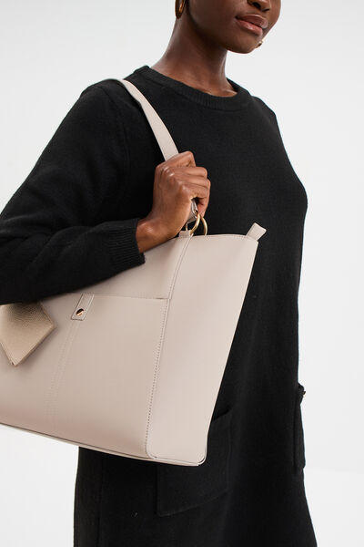 Sac cabas avec porte-cartes ivoire femme