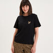T-shirt col rond manches courtes coton noir femme