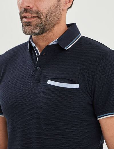 Polo manches courtes 1 poche coton bleu marine homme