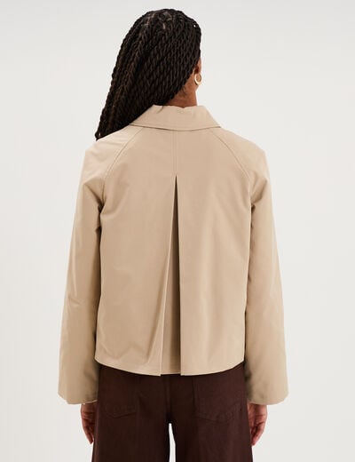 Trench court boutonn&eacute; beige femme