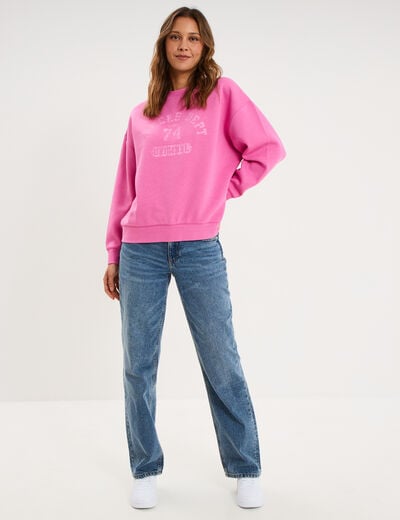 Sweat col rond manches longues rose fushia femme