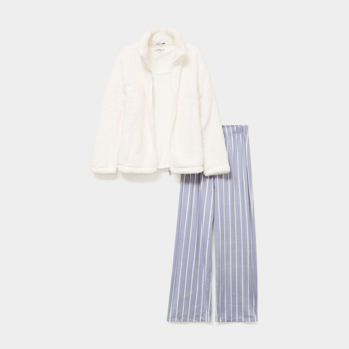 Ensemble pyjama 3 pi&egrave;ces effet polaire bleu ciel femme