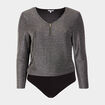 Body de soirée manches longues gris argent femme grande taille