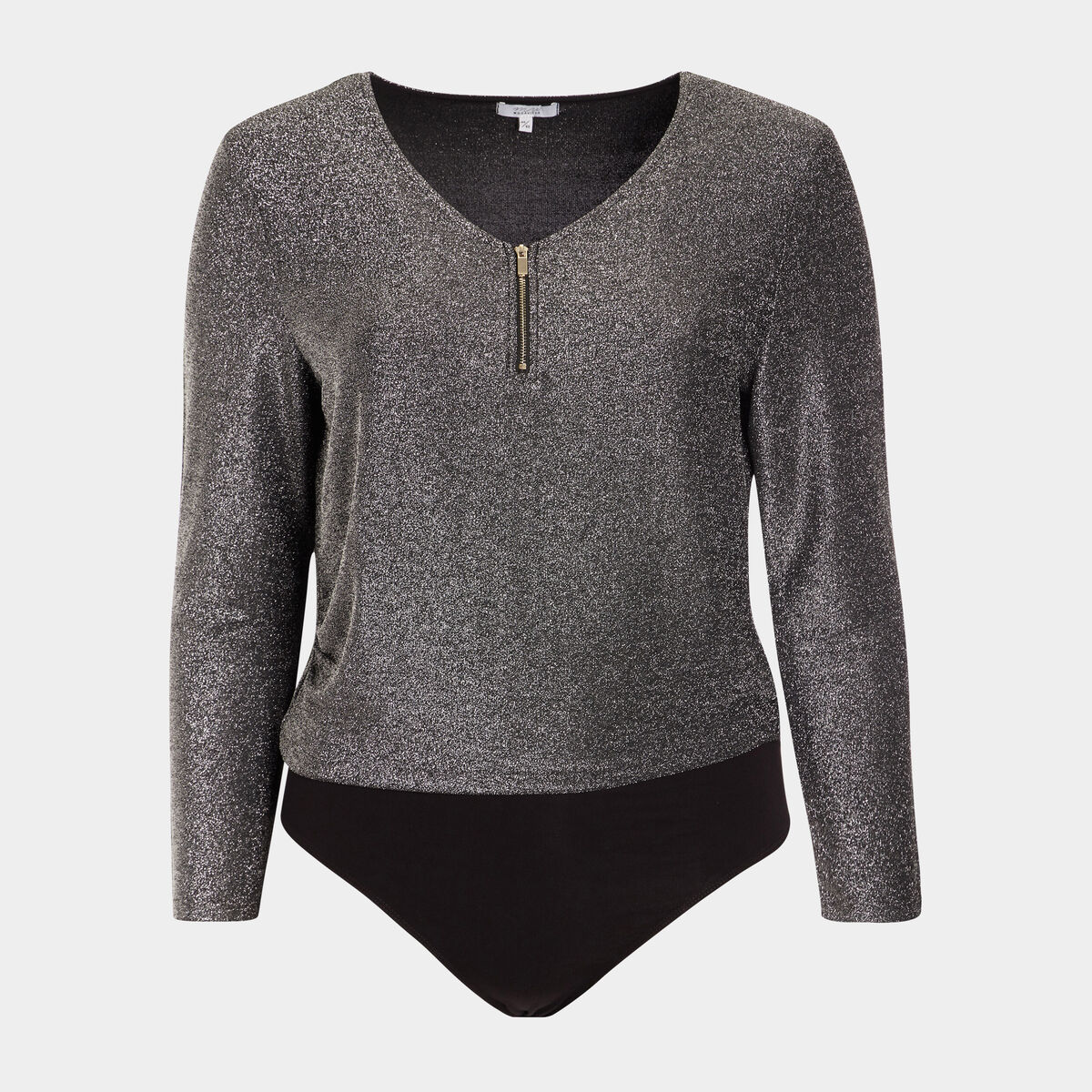Body de soirée manches longues gris argent femme grande taille