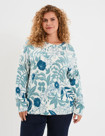 Pull col rond manches longues ecru femme grande taille