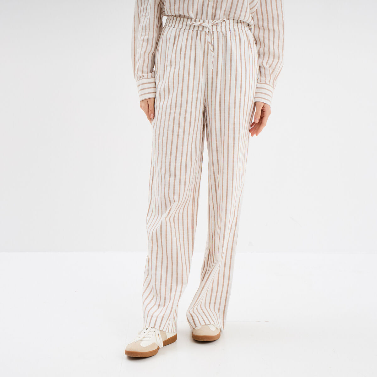 Pantalon large taille élastiquée coton blanc femme
