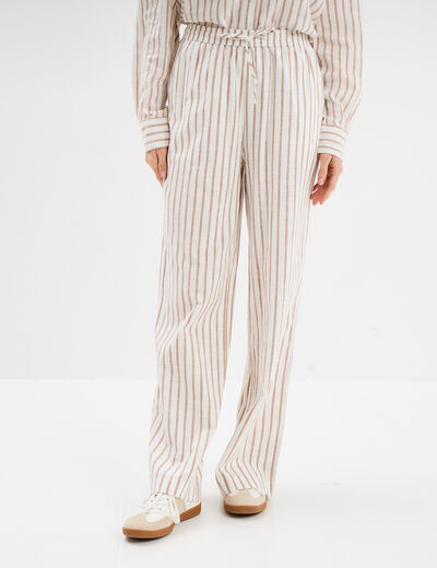 Pantalon large taille élastiquée coton blanc femme