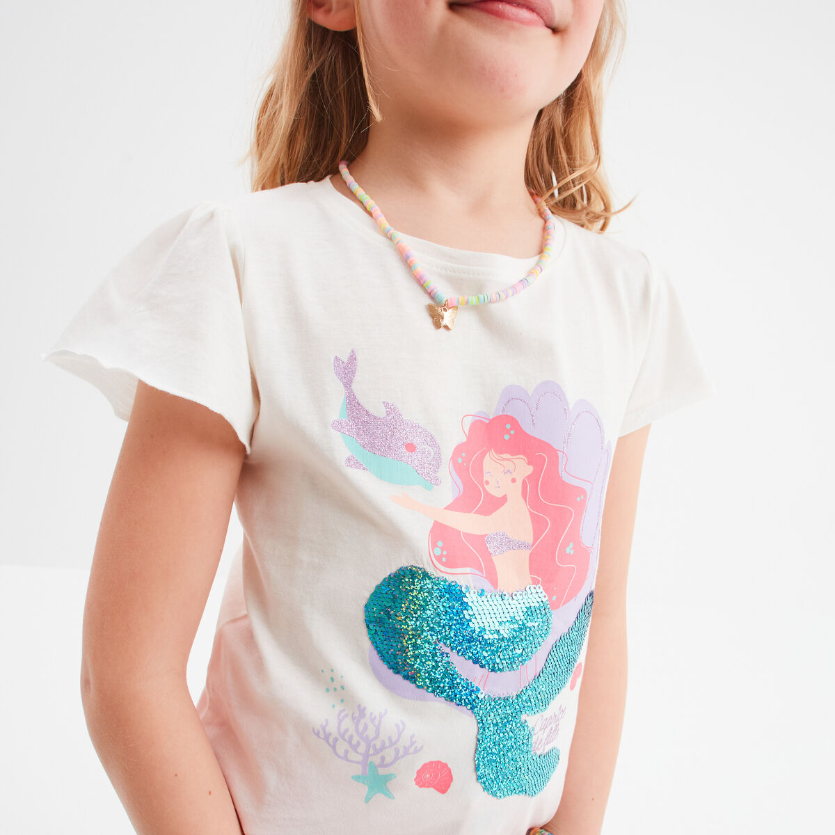 T-shirt sequins et paillettes ivoire fille