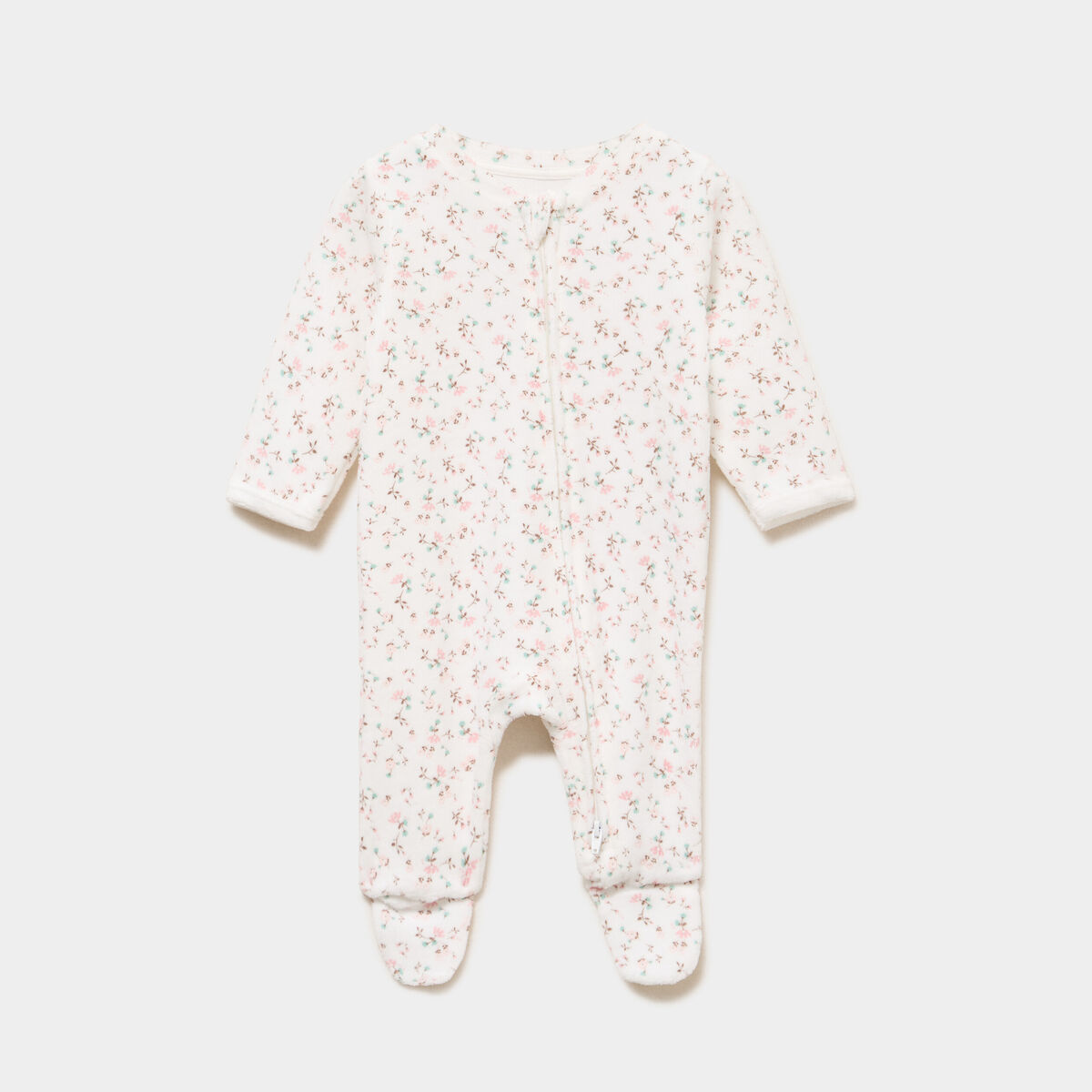 Dors-bien en velours manches longues ecru b&eacute;b&eacute;