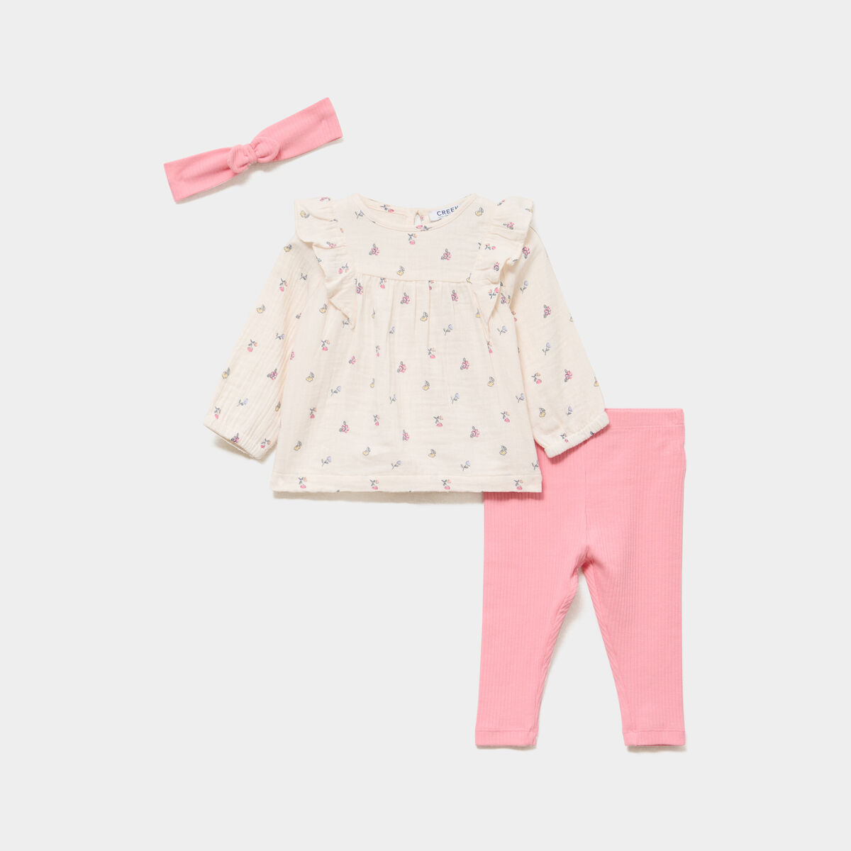 Ensemble blouse legging bandeau coton rose b&eacute;b&eacute; fille