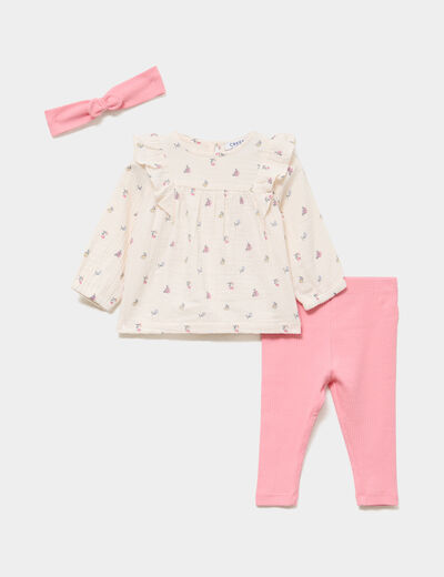 Ensemble blouse legging bandeau coton rose b&eacute;b&eacute; fille