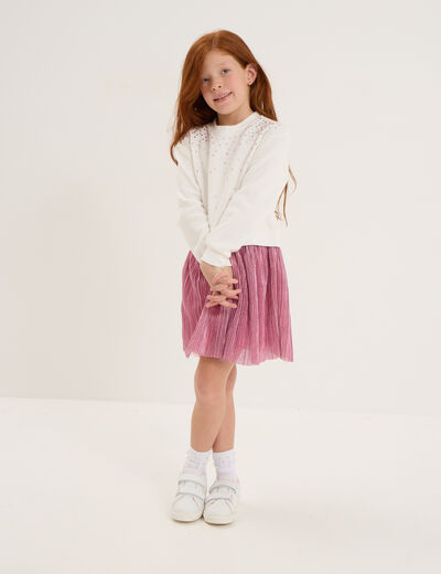 Robe sweat à strass avec tulle ivoire fille