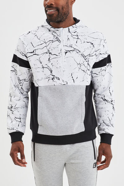 Sweat à capuche hoodie zippé marbré blanc homme