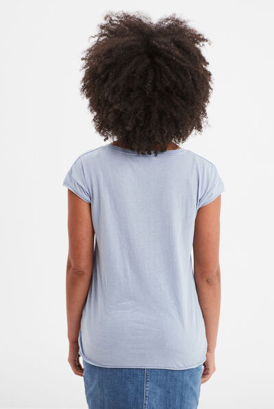 T-shirt col v poche poitrine Creeks bleu clair femme