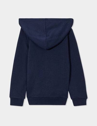 Sweat zipp&eacute; &agrave; capuche molleton bleu marine gar&ccedil;on