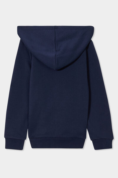 Sweat zipp&eacute; &agrave; capuche molleton bleu marine gar&ccedil;on
